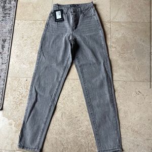 Black washed, gray mom jeans